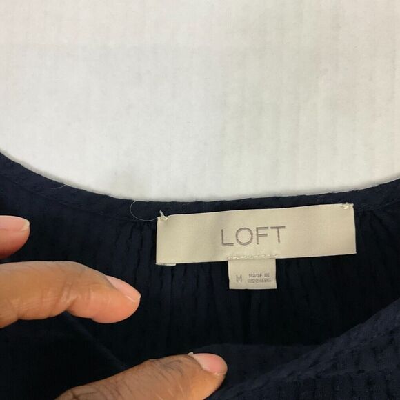 LOFT Womens Babydoll Blouse Blue Flared Long Sleeve Shirt Swiss Dot Top M Medium - Picture 4 of 11